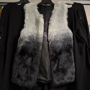 Ombré black and grey faux fur vest